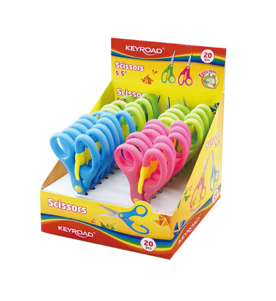 Tijera, Escolar, 5.5", Pta, Redonda, Easy Open - agarre suave, Exh x 20 Unds.